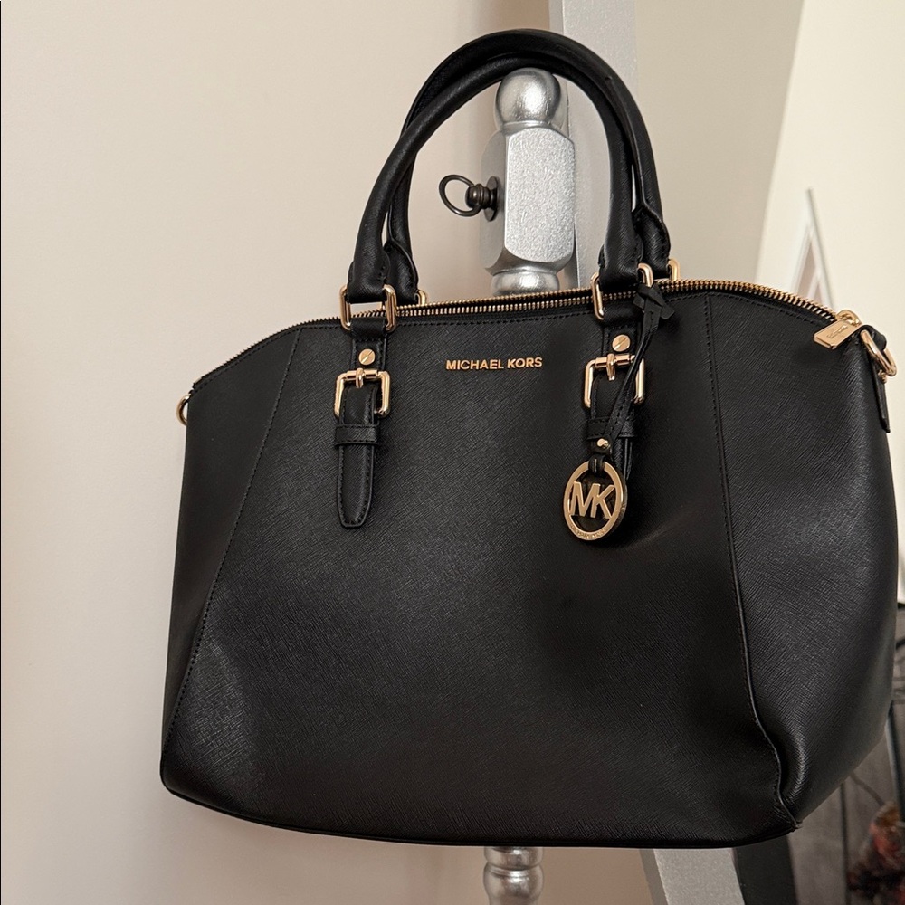 Michael Kors Black Satchel with Gold Accents